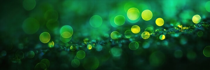 Obraz premium Green bokeh lights background with blurred circles and soft focus