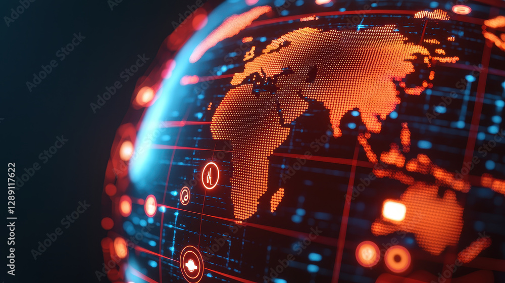 Aufkleber digital healthcare and network concept, digital globe with glowing network connections and data icon