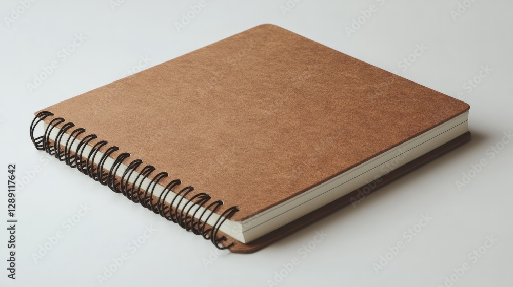 Poster modern kraft brown spiral-bound notebook with sharp edges on a clean white surface