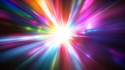 Obraz premium A vibrant explosion of colorful light radiating from a central point, creating a dynamic display of energy and brightness.