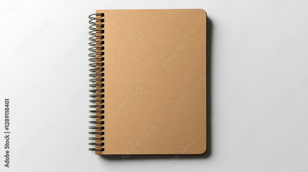 Poster modern kraft brown spiral-bound notebook with sharp edges on a clean white surface
