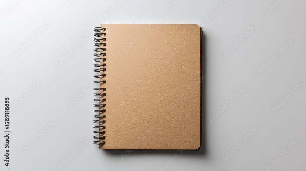 Poster modern kraft brown spiral-bound notebook with sharp edges on a clean white surface