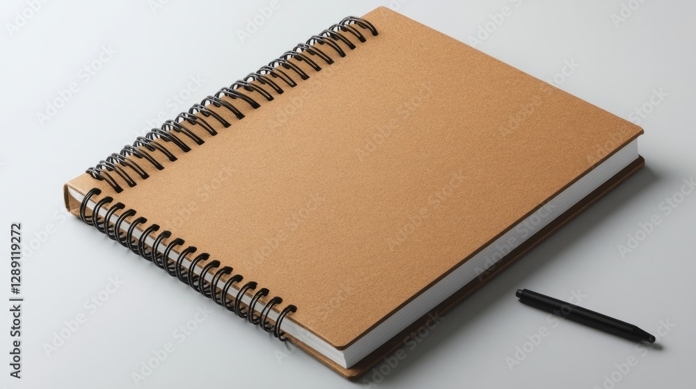 Poster modern kraft brown spiral-bound notebook with sharp edges on a clean white surface