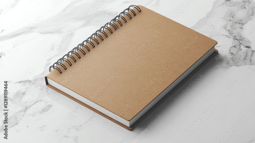 Aufkleber modern kraft brown spiral-bound notebook with sharp edges on a clean white surface