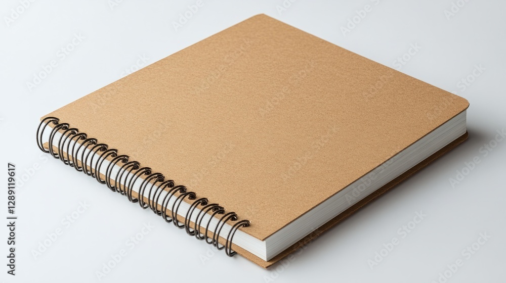 Poster modern kraft brown spiral-bound notebook with sharp edges on a clean white surface