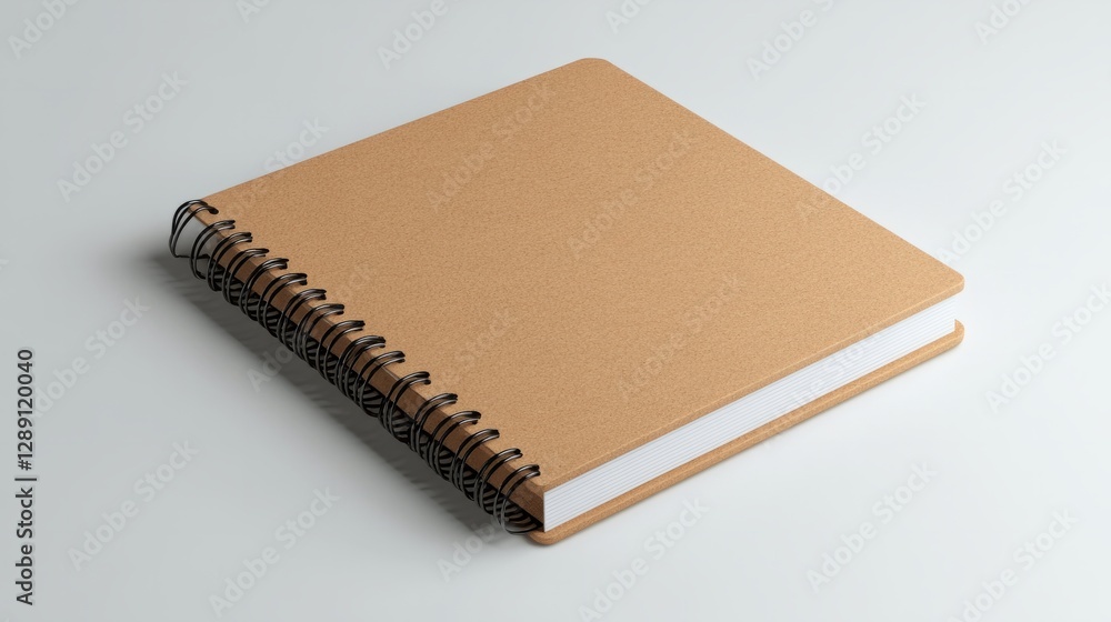 Poster modern kraft brown spiral-bound notebook with sharp edges on a clean white surface