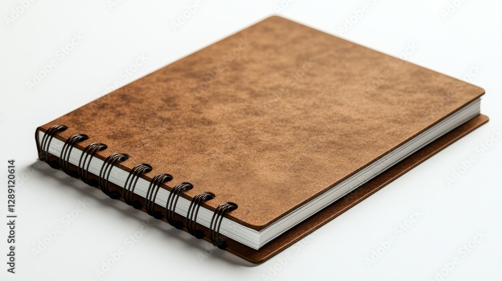 Poster modern kraft brown spiral-bound notebook with sharp edges on a clean white surface