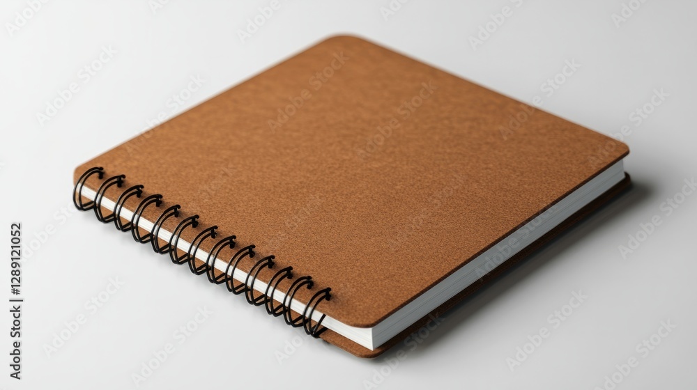 Poster modern kraft brown spiral-bound notebook with sharp edges on a clean white surface
