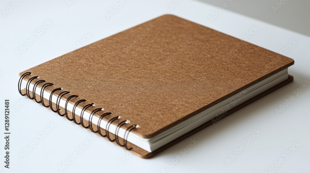 Poster modern kraft brown spiral-bound notebook with sharp edges on a clean white surface