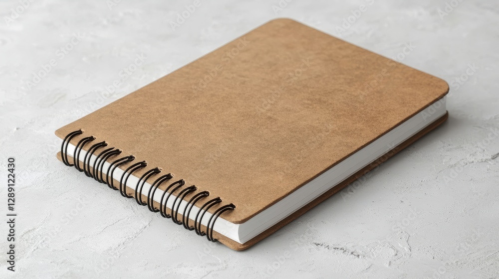 Poster modern kraft brown spiral-bound notebook with sharp edges on a clean white surface