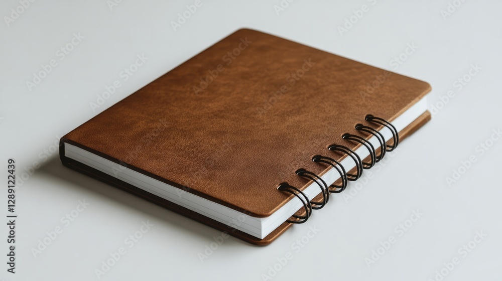 Poster modern kraft brown spiral-bound notebook with sharp edges on a clean white surface