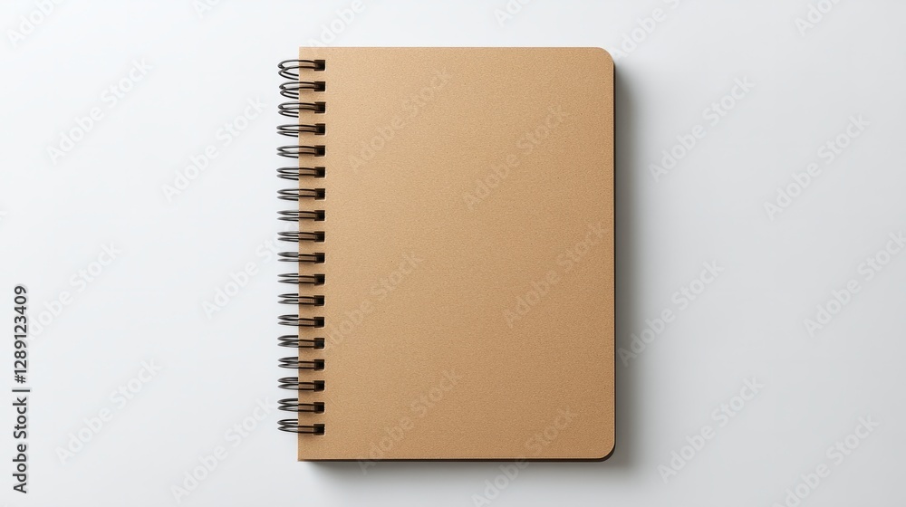 Poster modern kraft brown spiral-bound notebook with sharp edges on a clean white surface