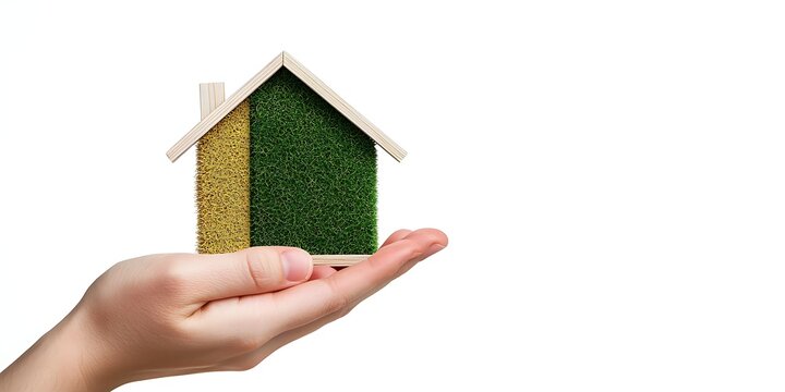 Hand handing house energy efficiency, energy efficient rating class concept, eco home renovation save cost. Low-consumption ecological house.  eco home renovation save cost. Low-consumption ecological