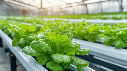 Lush hydroponic farm rows, vibrant green plants, documentary style. Sustainable farming.