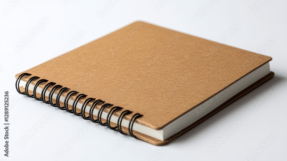 Aufkleber rectangular kraft notebook with visible spirals, isolated on a sleek white background