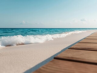 Fototapeta premium Serene turquoise ocean waves lapping against a secluded white sand beach, tropical paradise