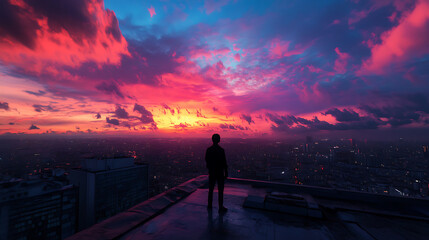 Fototapeta premium beautiful view of the evening sky from the roof of the building