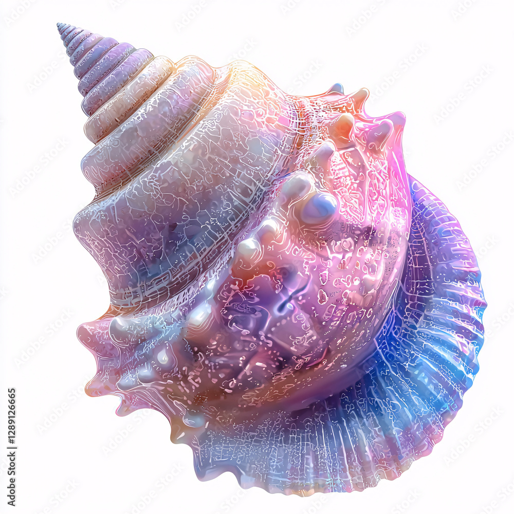 Poster colorful iridescent seashell with intricate details and patterns.