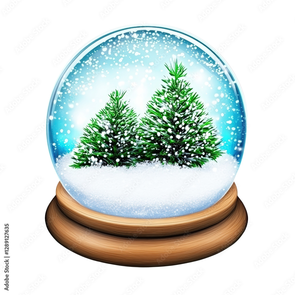 Poster christmas snow globe featuring fir trees and snowflakes in a vector illustration isolated on transpa