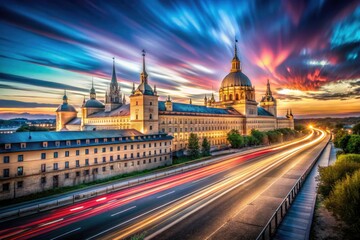 Fototapeta premium San Lorenzo El Escorial Madrid Spain Long Exposure Photography Night Cityscape