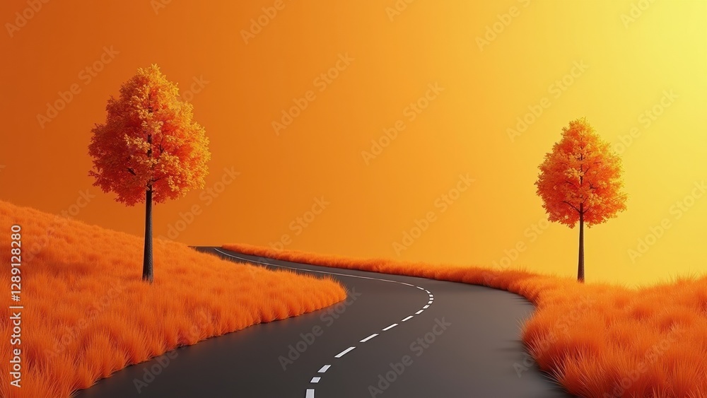 Poster road with two trees on either side of it