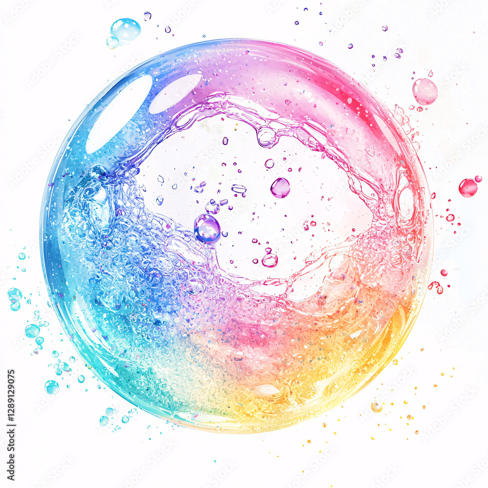 Poster colorful water bubble with splashes and a gradient effect.