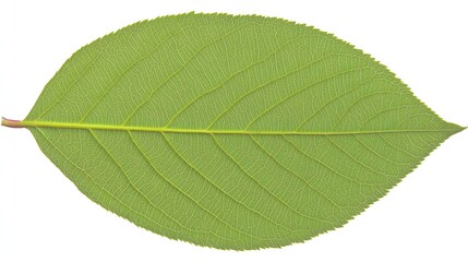 Obraz premium Detailed Green Leaf with Intricate Veins and Textures on a White Background