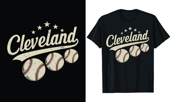 Cleveland Baseball with Stars and Balls T-Shirt Design