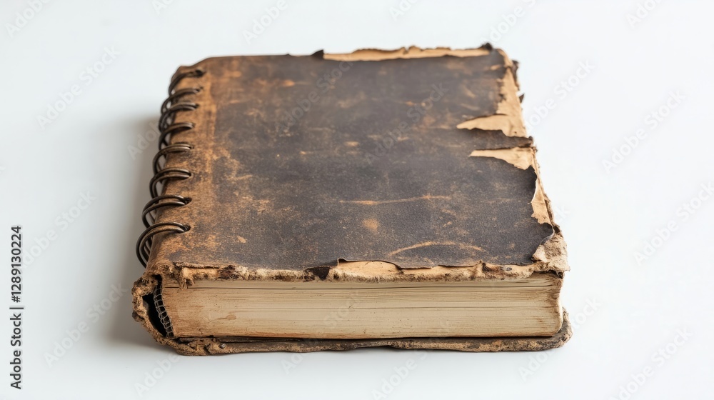 Poster rustic textured brown spiral-bound notebook positioned on a smooth white surface