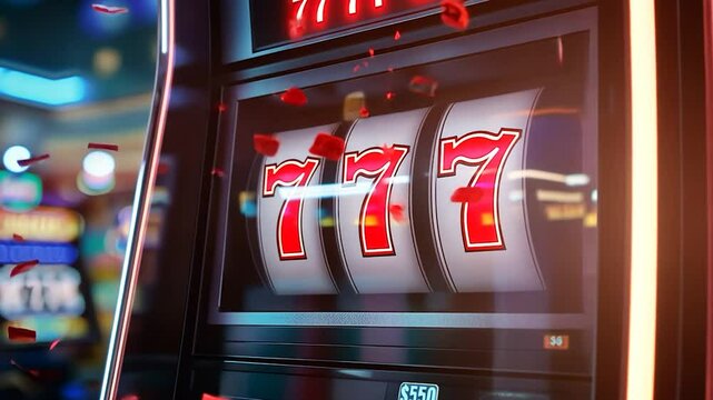 Casino Slot Machine Jackpot Win, Lights, Blurred Background