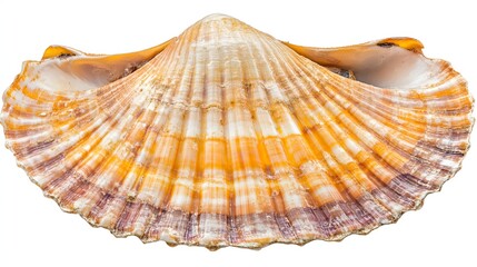 Obraz premium Colorful Scallop Shell With Intricate Patterns and Textures Isolated on White Background