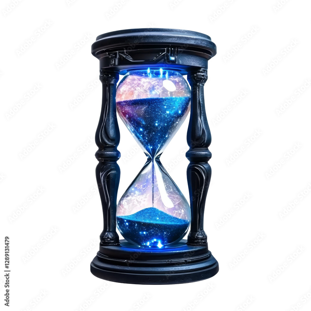 Aufkleber cosmic hourglass with galaxy inside, symbolizing time and space. hourglass features dark frame and glowing elements, creating mystical atmosphere