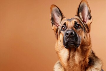 Obraz premium German Shepherd dog on colorful background, showing calm and attentive expressions.