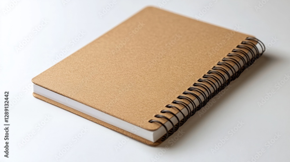 Aufkleber top-down view of an open brown notebook with spirals, isolated on a white background