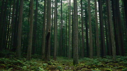 Obraz premium A Mysterious Tower Standing Tall in the Middle of a Dense, Green Forest