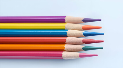 Naklejka premium Closeup of Colorful Sharpened and Dull Colored Pencils on Light Blue Background