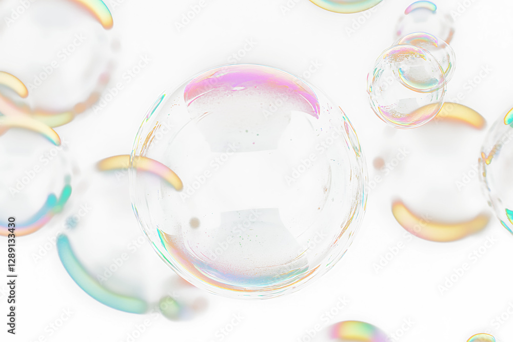Aufkleber iridescent soap bubbles floating on transparent background. (1)