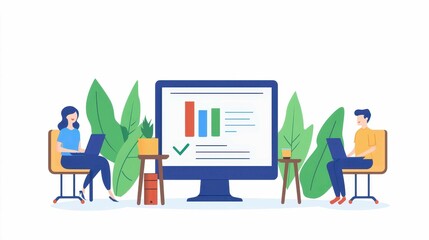 Boosting teleworking productivity virtual office illustration corporate remote work flat environment