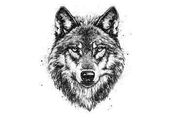 Antique style vector print design, hand-drawn wolf, black sketch effect, vintage art, forest animal, predator, trendy wildlife illustration, white background, wildlife drawing. © Vintage Studio