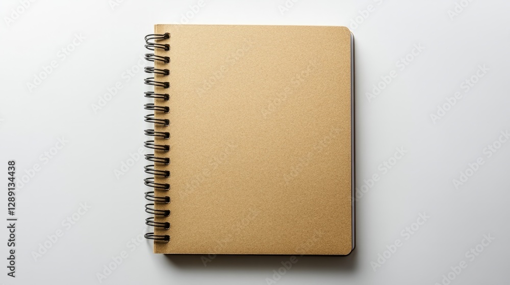 Aufkleber top-down view of an open brown notebook with spirals, isolated on a white background