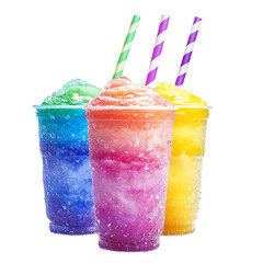 Refreshing rainbow slushies in vibrant colors isolated on a white background.