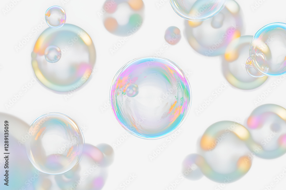 Aufkleber iridescent soap bubbles floating on transparent background. (2)