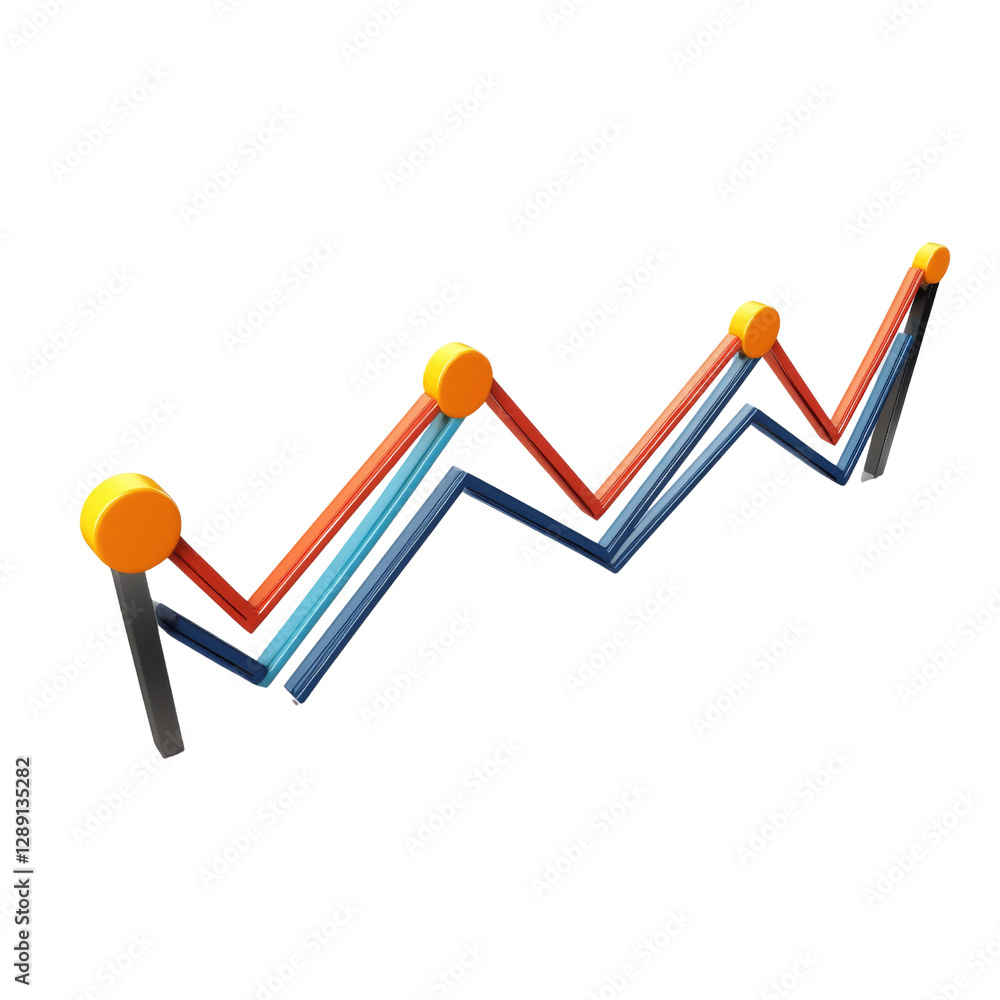 Poster 3d graph with colorful lines and circular markers representing data trends