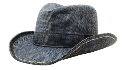 Blue cowboy hat with a white band isolated on a white background for western themed designs and events isolated on transparent background..