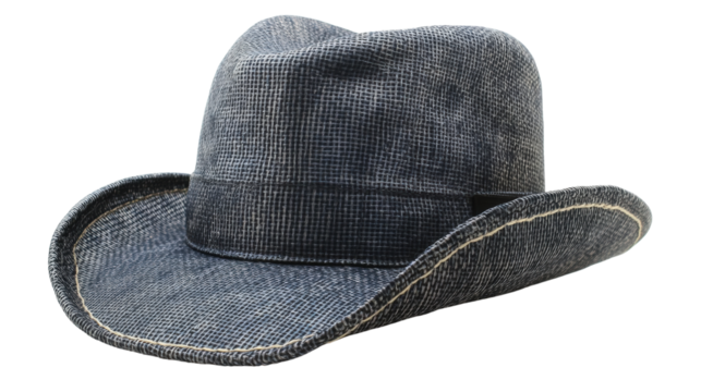 Blue cowboy hat with a white band isolated on a white background for western themed designs and events isolated on transparent background..