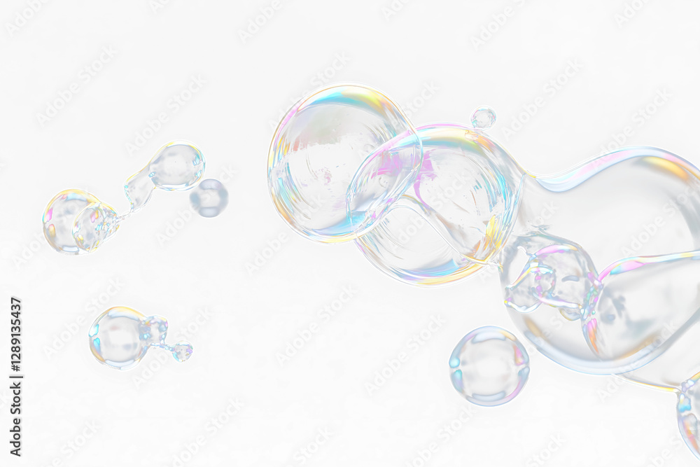 Poster iridescent soap bubbles floating on transparent background. (3)