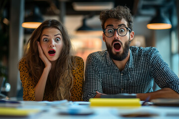 Fototapeta premium surprised young couple in an office
