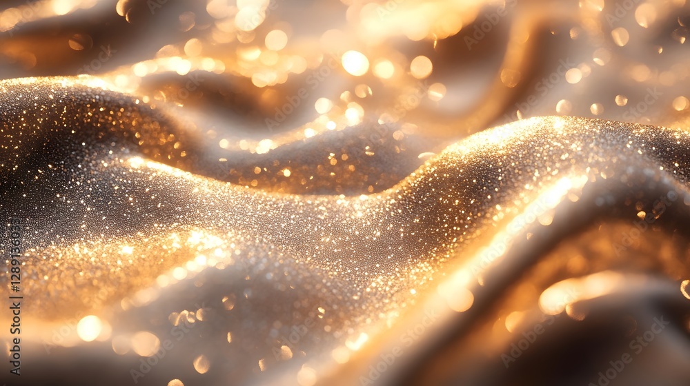 Poster shimmering golden glow with sparkling glitter and luminous metallic textures creating an abstract el