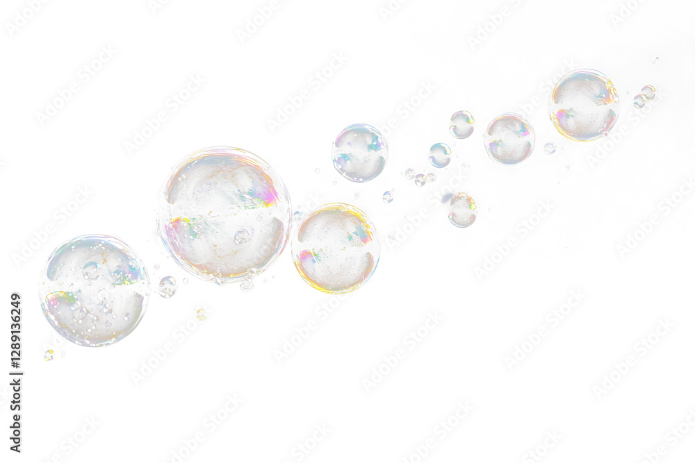 Aufkleber iridescent soap bubbles floating on transparent background. (5)