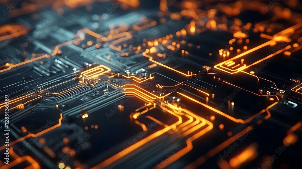 Poster an intricate and technologically advanced digital background featuring a complex circuit board with 
